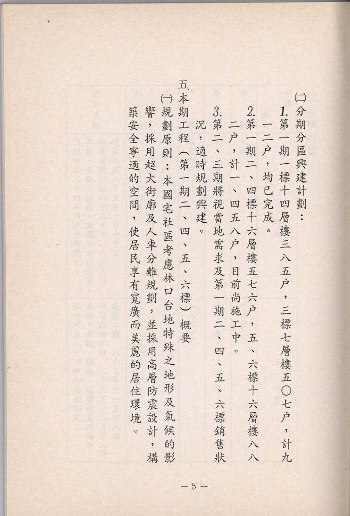 台灣省台北縣林口國宅新建工程第一期二、四、五、六標施工報告及照片一張(一期一.三標完工者)