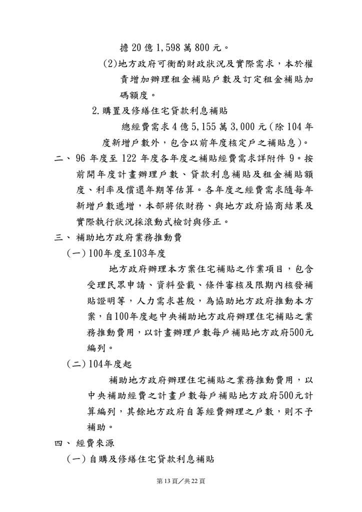 住宅補貼方案-104年以後租金補貼5萬戶可彈性調整（核定本）